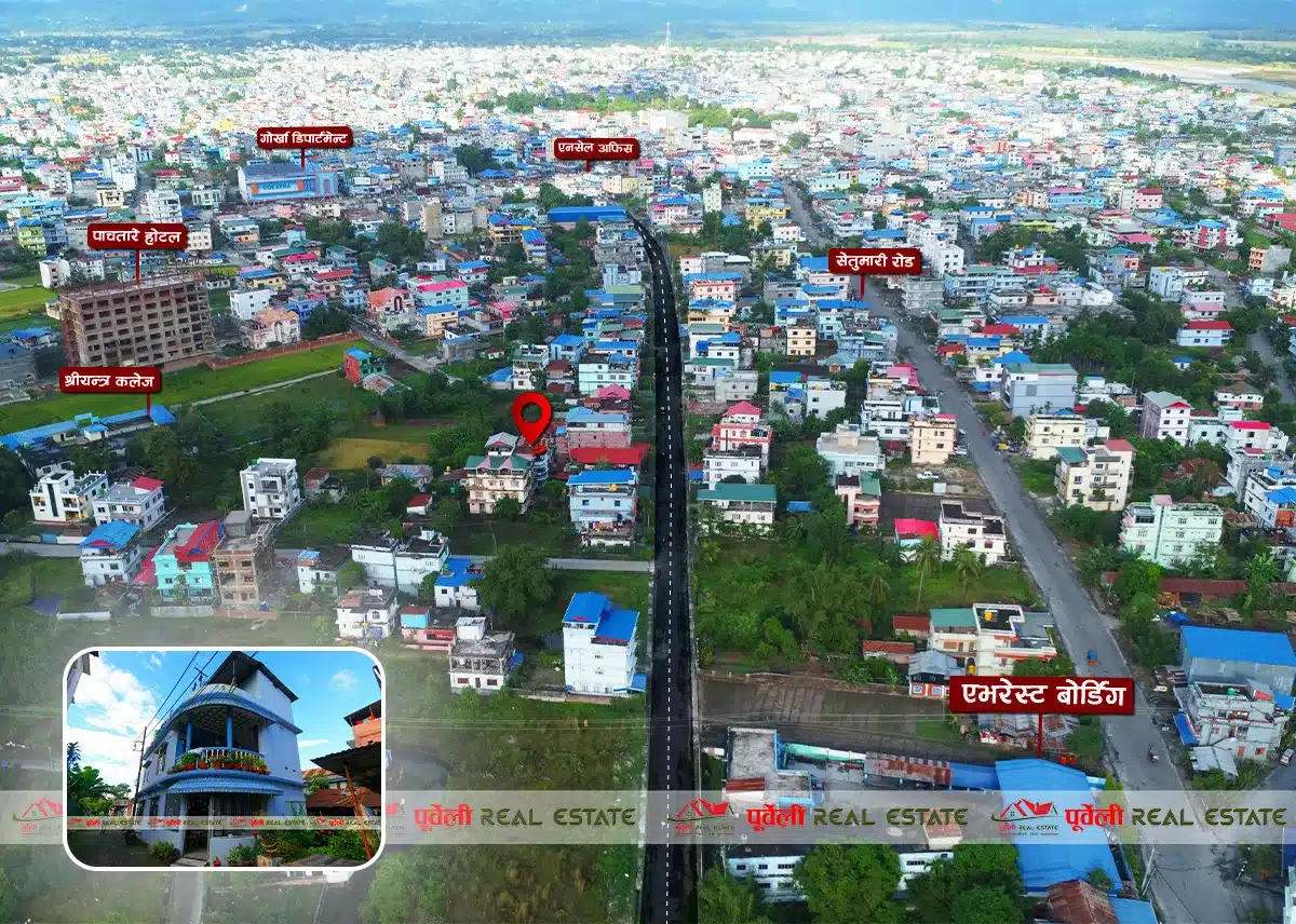 दमक-०८, एनसेल अफिस दक्षिणमा १० धुर जग्गामा निर्मित २.५ तल्ले सेमी फर्निश घर बिक्रीमा | Damak-08, 2.5 Storey Semi-Furnished House for Sale, South of Ncell Office