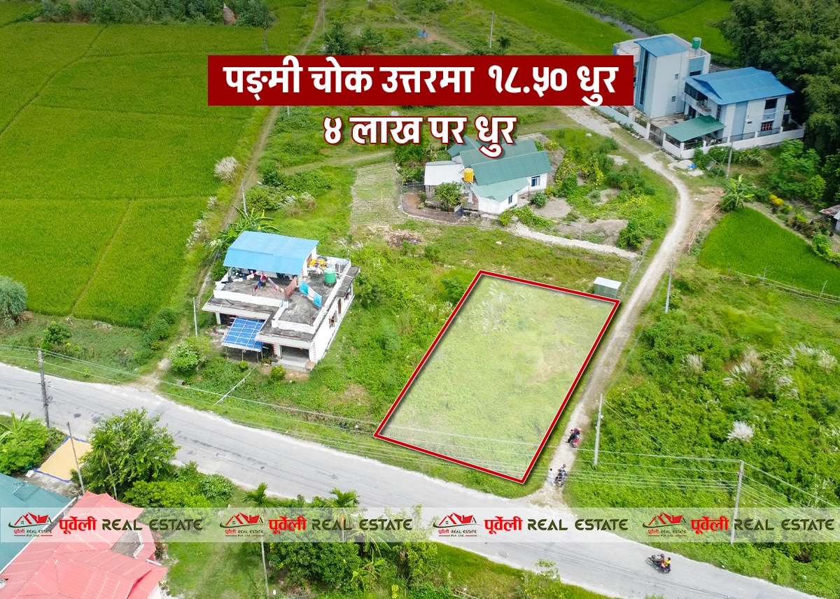 दमक–०२, पङ्मी चोक उत्तरमा १८.५० धुर जग्गा बिक्रीमा आएको छ | Damak-02, 18.50 Dhur Land for Sale, located north of Pangmi Chowk.